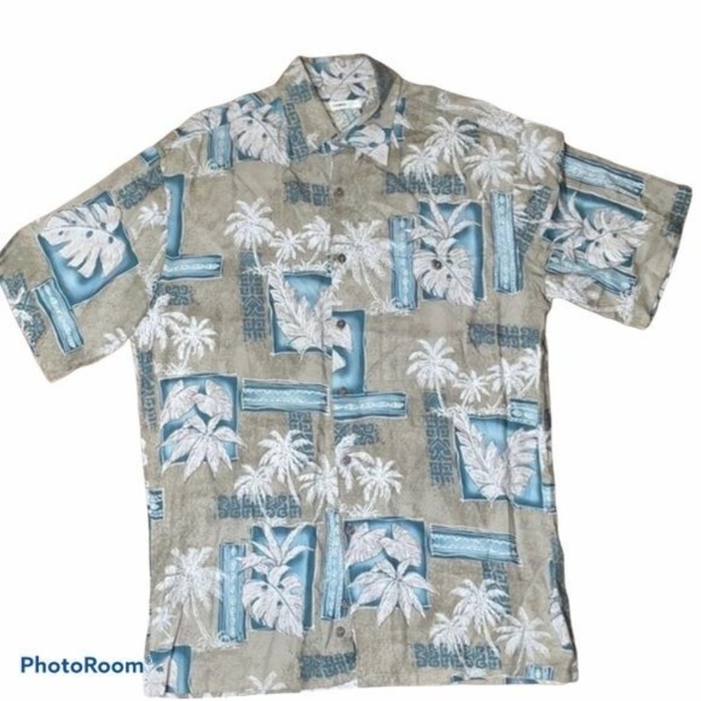 Moda Campia Buttoned Down Short Sleeve Shirt Plam Trees Tropical Hawaii Men's S